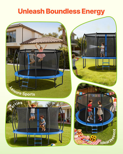 Outdoor Trampoline, 14FT Recreational Trampoline, ASTM Approved Trampolines with Enclosure Net & Thickened Pad, Max 450 lbs Weight Capacity, Anti-Rust Backyard Trampolines for Kids & Adults