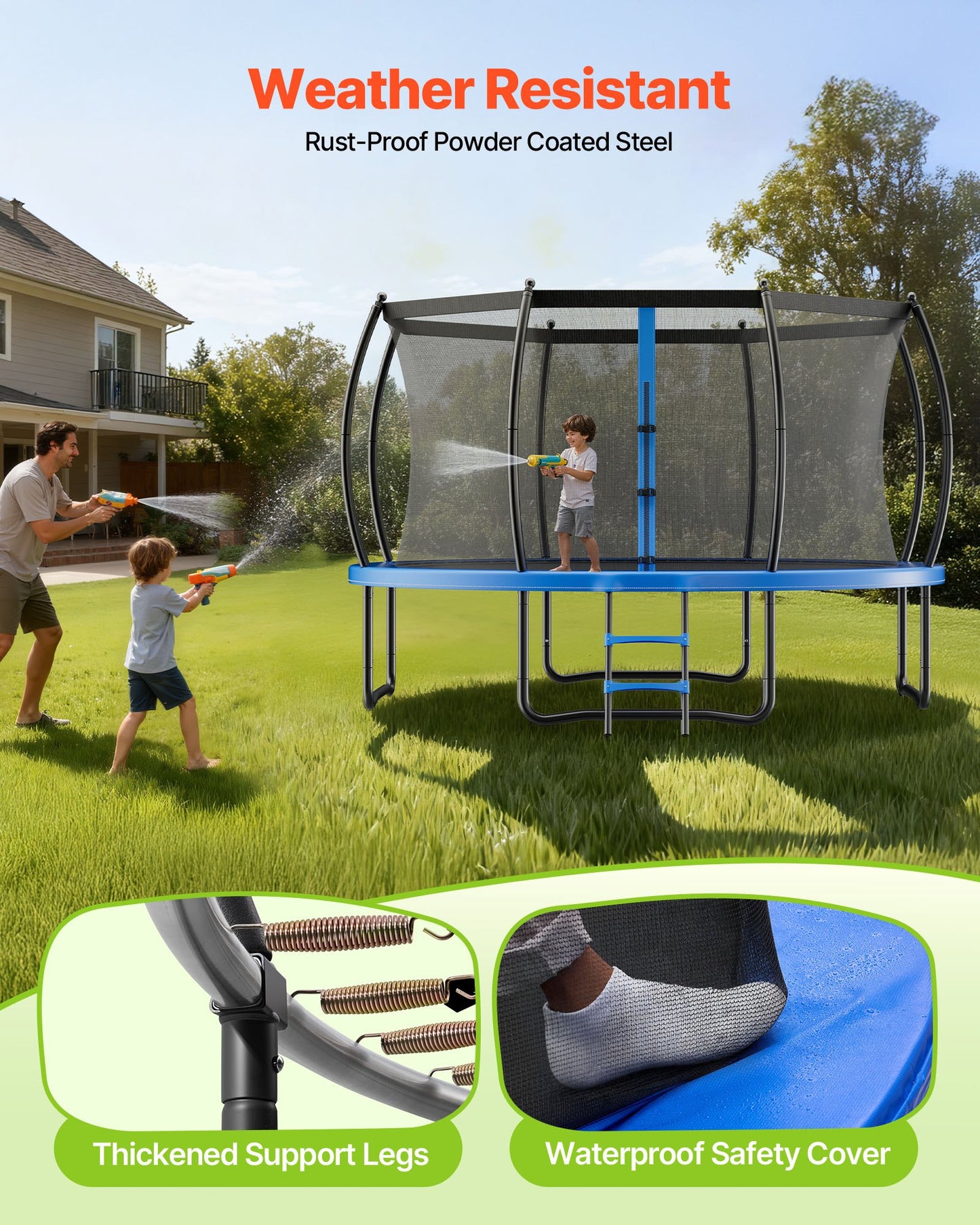 Outdoor Trampoline, 8FT Recreational Trampoline, ASTM Approved Trampolines with Enclosure Net & Thickened Pad, Max 265 lbs Weight Capacity, Anti-Rust Backyard Trampolines for Kids & Adults