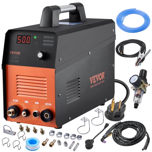 Plasma Cutter, 50Amp, Non-Touch Pilot Arc Air Cutting Machine with Torch, 110V/220V Dual Voltage AC IGBT Inverter Metal Cutting Equipment for 1/2" Clean Cut Aluminum and Stainless Steel