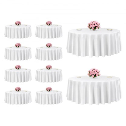 White Round Tablecloths 10 Pack, 120 Inches in Diameter, Stain- & Wrinkle- Resistant, Machine Washable Table Clothes, Polyester Fabric Table Covers for Wedding, Party, Banquet, Formal Events