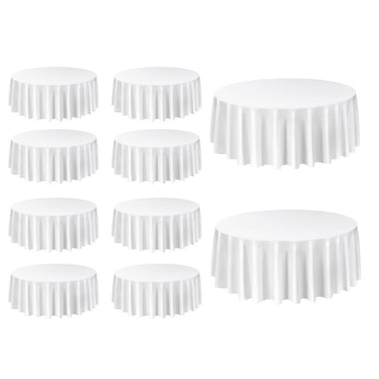 White Round Tablecloths 10 Pack, 120 Inches in Diameter, Stain- & Wrinkle- Resistant, Machine Washable Table Clothes, Polyester Fabric Table Covers for Wedding, Party, Banquet, Formal Events