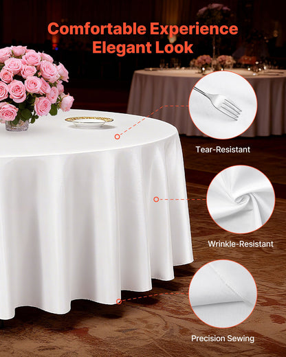 White Round Tablecloths 2 Pack, 120 Inches in Diameter, Stain- & Wrinkle- Resistant, Machine Washable Table Clothes, Polyester Fabric Table Covers for Wedding, Party, Banquet, Formal Events
