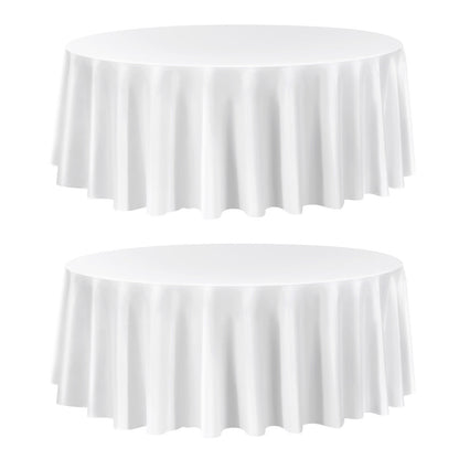White Round Tablecloths 2 Pack, 120 Inches in Diameter, Stain- & Wrinkle- Resistant, Machine Washable Table Clothes, Polyester Fabric Table Covers for Wedding, Party, Banquet, Formal Events