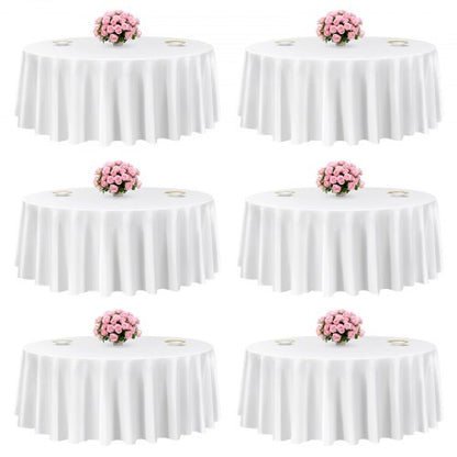 White Round Tablecloths 6 Pack, 120 Inches in Diameter, Stain- & Wrinkle- Resistant, Machine Washable Table Clothes, Polyester Fabric Table Covers for Wedding, Party, Banquet, Formal Events