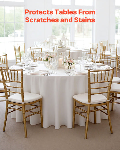 White Round Tablecloths 6 Pack, 120 Inches in Diameter, Stain- & Wrinkle- Resistant, Machine Washable Table Clothes, Polyester Fabric Table Covers for Wedding, Party, Banquet, Formal Events