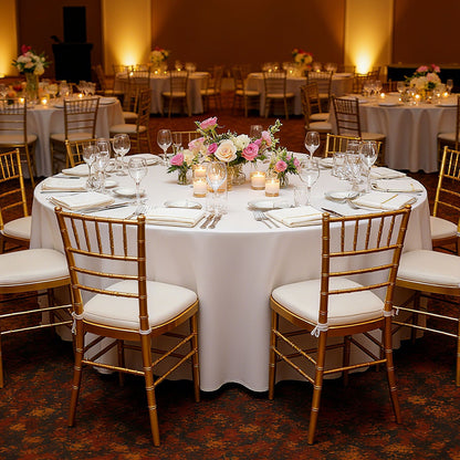 White Round Tablecloths 6 Pack, 120 Inches in Diameter, Stain- & Wrinkle- Resistant, Machine Washable Table Clothes, Polyester Fabric Table Covers for Wedding, Party, Banquet, Formal Events