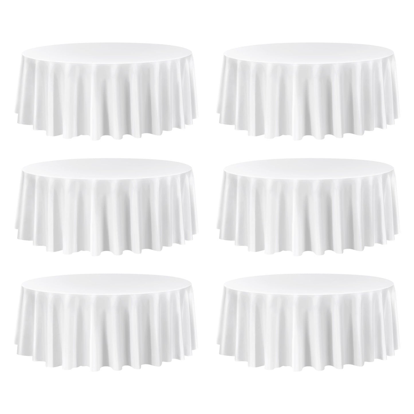 White Round Tablecloths 6 Pack, 120 Inches in Diameter, Stain- & Wrinkle- Resistant, Machine Washable Table Clothes, Polyester Fabric Table Covers for Wedding, Party, Banquet, Formal Events