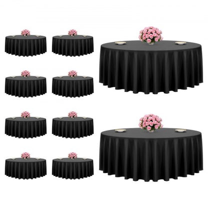 Black Round Tablecloths 10 Pack, 120 Inches in Diameter, Stain- & Wrinkle- Resistant, Machine Washable Table Clothes, Polyester Fabric Table Covers for Wedding, Party, Banquet, Formal Events