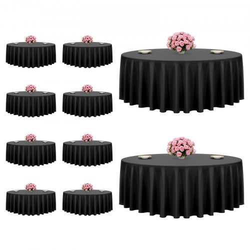 Black Round Tablecloths 10 Pack, 120 Inches in Diameter, Stain- & Wrinkle- Resistant, Machine Washable Table Clothes, Polyester Fabric Table Covers for Wedding, Party, Banquet, Formal Events