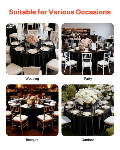 Black Round Tablecloths 10 Pack, 120 Inches in Diameter, Stain- & Wrinkle- Resistant, Machine Washable Table Clothes, Polyester Fabric Table Covers for Wedding, Party, Banquet, Formal Events