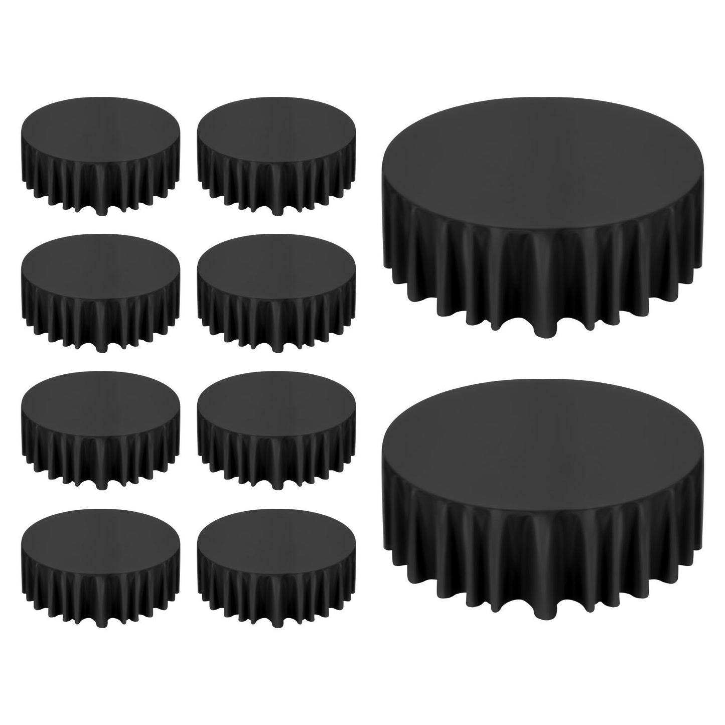 Black Round Tablecloths 10 Pack, 120 Inches in Diameter, Stain- & Wrinkle- Resistant, Machine Washable Table Clothes, Polyester Fabric Table Covers for Wedding, Party, Banquet, Formal Events