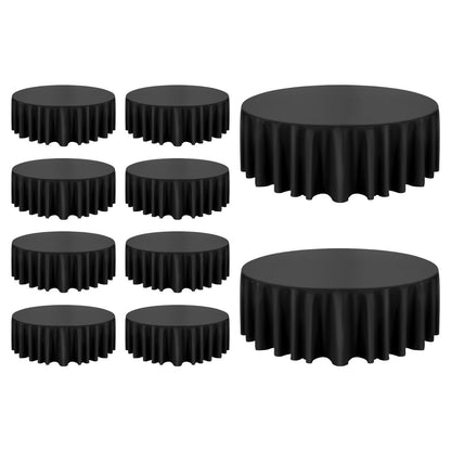 Black Round Tablecloths 10 Pack, 120 Inches in Diameter, Stain- & Wrinkle- Resistant, Machine Washable Table Clothes, Polyester Fabric Table Covers for Wedding, Party, Banquet, Formal Events