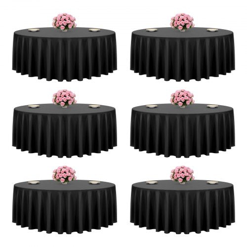 Black Round Tablecloths 6 Pack, 120 Inches in Diameter, Stain- & Wrinkle- Resistant, Machine Washable Table Clothes, Polyester Fabric Table Covers for Wedding, Party, Banquet, Formal Events