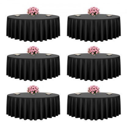 Black Round Tablecloths 6 Pack, 120 Inches in Diameter, Stain- & Wrinkle- Resistant, Machine Washable Table Clothes, Polyester Fabric Table Covers for Wedding, Party, Banquet, Formal Events