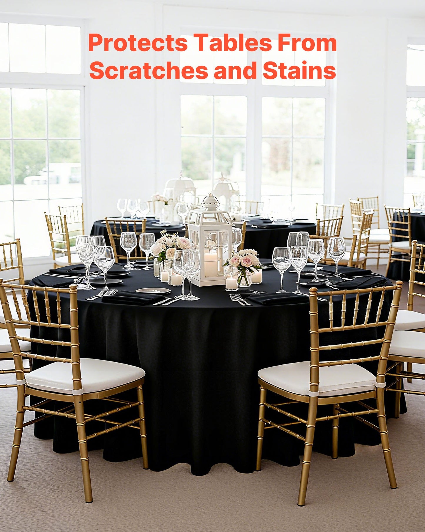 Black Round Tablecloths 6 Pack, 120 Inches in Diameter, Stain- & Wrinkle- Resistant, Machine Washable Table Clothes, Polyester Fabric Table Covers for Wedding, Party, Banquet, Formal Events