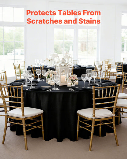 Black Round Tablecloths 6 Pack, 120 Inches in Diameter, Stain- & Wrinkle- Resistant, Machine Washable Table Clothes, Polyester Fabric Table Covers for Wedding, Party, Banquet, Formal Events