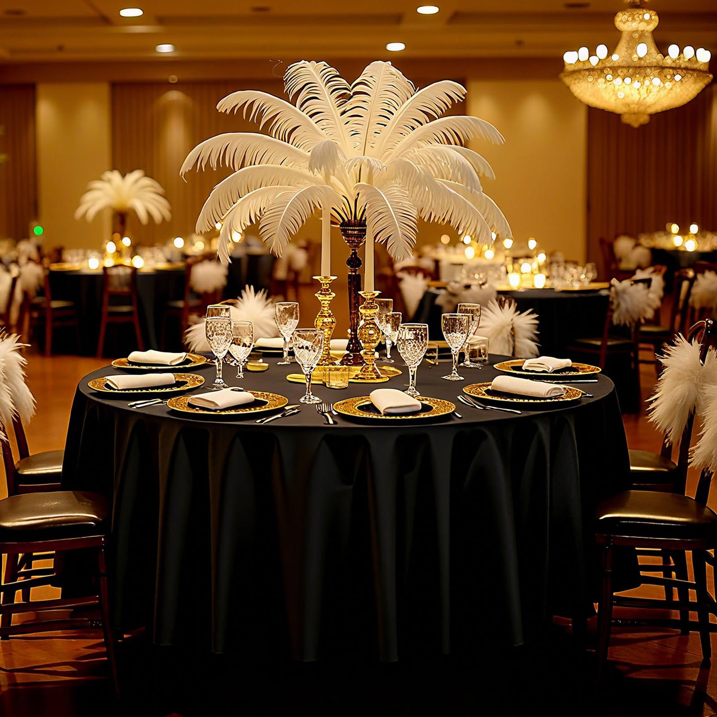 Black Round Tablecloths 6 Pack, 120 Inches in Diameter, Stain- & Wrinkle- Resistant, Machine Washable Table Clothes, Polyester Fabric Table Covers for Wedding, Party, Banquet, Formal Events