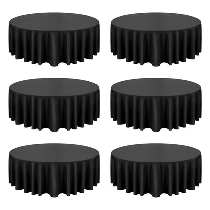 Black Round Tablecloths 6 Pack, 120 Inches in Diameter, Stain- & Wrinkle- Resistant, Machine Washable Table Clothes, Polyester Fabric Table Covers for Wedding, Party, Banquet, Formal Events