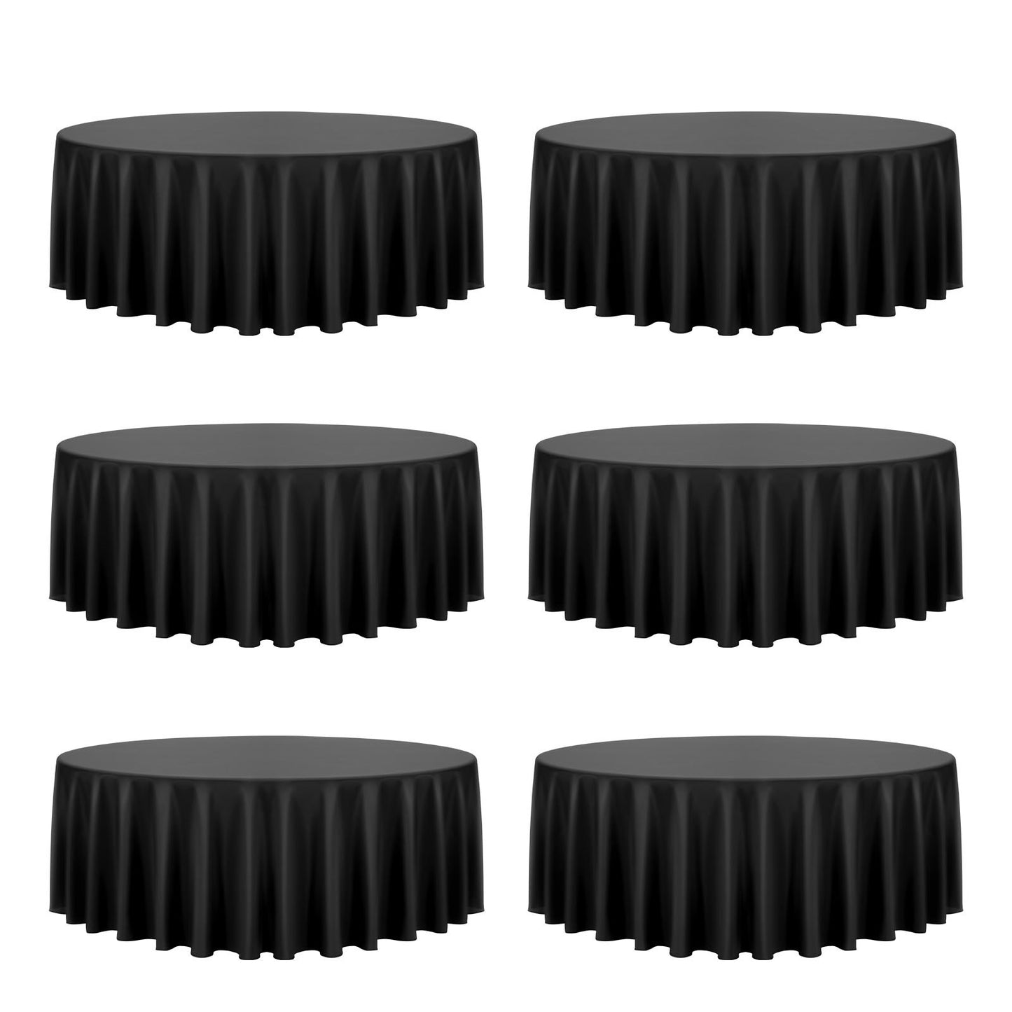 Black Round Tablecloths 6 Pack, 120 Inches in Diameter, Stain- & Wrinkle- Resistant, Machine Washable Table Clothes, Polyester Fabric Table Covers for Wedding, Party, Banquet, Formal Events