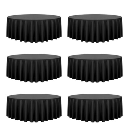 Black Round Tablecloths 6 Pack, 120 Inches in Diameter, Stain- & Wrinkle- Resistant, Machine Washable Table Clothes, Polyester Fabric Table Covers for Wedding, Party, Banquet, Formal Events