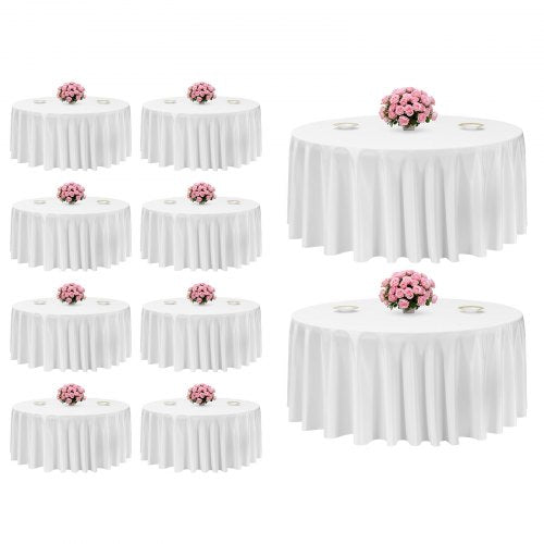 White Round Tablecloths 10 Pack, 132 Inches in Diameter, Stain- & Wrinkle- Resistant, Machine Washable Table Clothes, Polyester Fabric Table Covers for Wedding, Party, Banquet, Formal Events