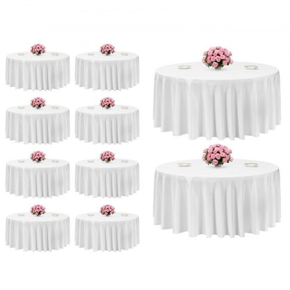 White Round Tablecloths 10 Pack, 132 Inches in Diameter, Stain- & Wrinkle- Resistant, Machine Washable Table Clothes, Polyester Fabric Table Covers for Wedding, Party, Banquet, Formal Events