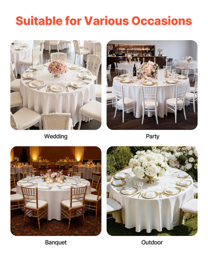 White Round Tablecloths 10 Pack, 132 Inches in Diameter, Stain- & Wrinkle- Resistant, Machine Washable Table Clothes, Polyester Fabric Table Covers for Wedding, Party, Banquet, Formal Events