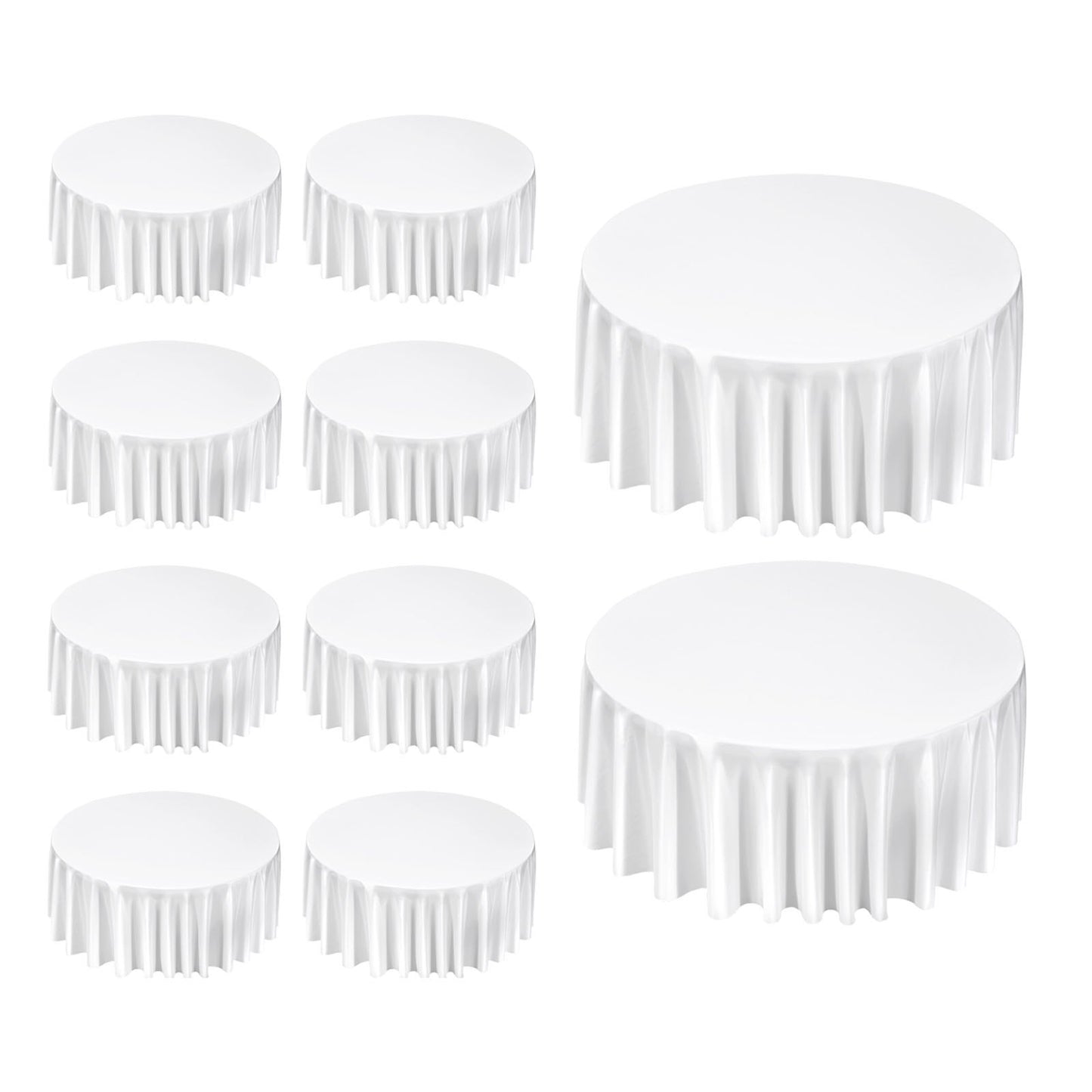 White Round Tablecloths 10 Pack, 132 Inches in Diameter, Stain- & Wrinkle- Resistant, Machine Washable Table Clothes, Polyester Fabric Table Covers for Wedding, Party, Banquet, Formal Events