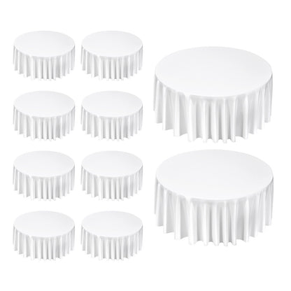 White Round Tablecloths 10 Pack, 132 Inches in Diameter, Stain- & Wrinkle- Resistant, Machine Washable Table Clothes, Polyester Fabric Table Covers for Wedding, Party, Banquet, Formal Events
