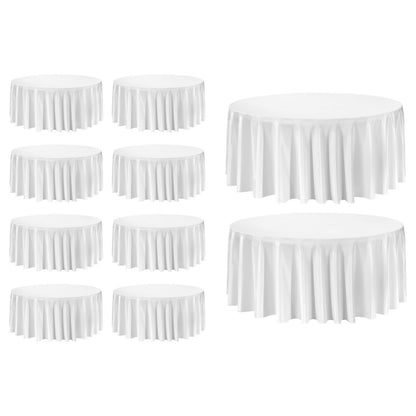White Round Tablecloths 10 Pack, 132 Inches in Diameter, Stain- & Wrinkle- Resistant, Machine Washable Table Clothes, Polyester Fabric Table Covers for Wedding, Party, Banquet, Formal Events