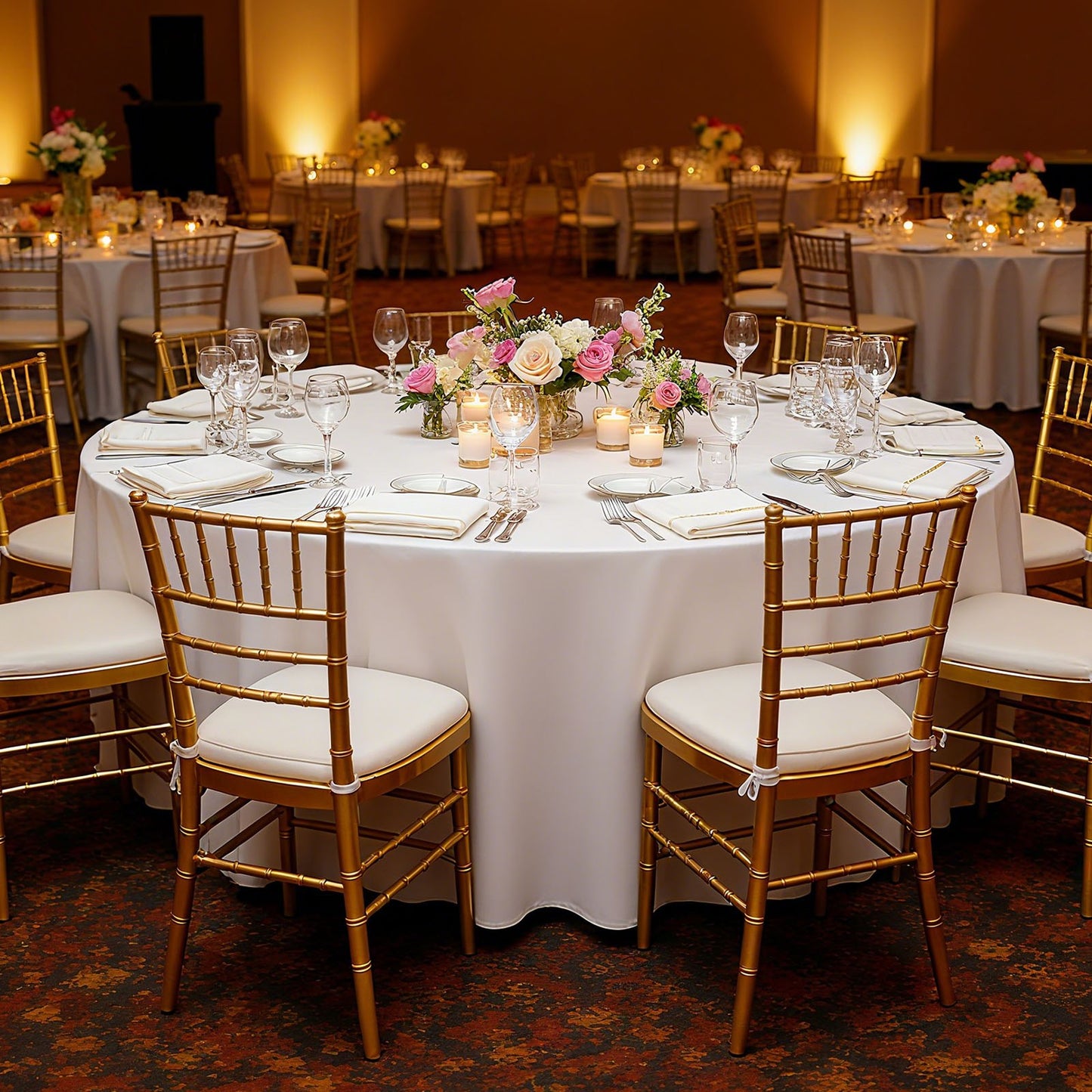 White Round Tablecloths 6 Pack, 132 Inches in Diameter, Stain- & Wrinkle- Resistant, Machine Washable Table Clothes, Polyester Fabric Table Covers for Wedding, Party, Banquet, Formal Events