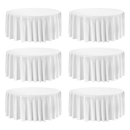 White Round Tablecloths 6 Pack, 132 Inches in Diameter, Stain- & Wrinkle- Resistant, Machine Washable Table Clothes, Polyester Fabric Table Covers for Wedding, Party, Banquet, Formal Events