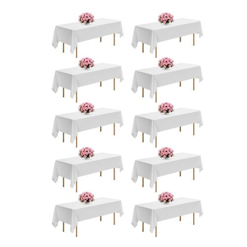 White Tablecloths for Rectangle Tables, 10 Pack, 60 x 102 Inches, Reusable and Machine Washable Table Clothes, Wrinkle-Resistant Polyester Fabric Table Covers for Wedding, Party, Banquet