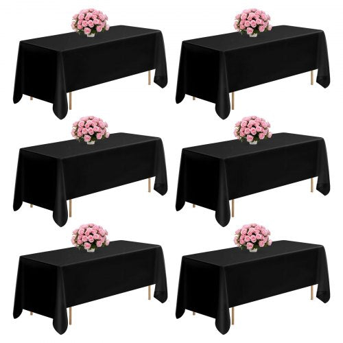 Black Tablecloths for Rectangle Tables, 6 Pack, 70 x 120 Inches, Reusable and Machine Washable Table Clothes, Wrinkle-Resistant Polyester Fabric Table Covers for Wedding, Party, Banquet