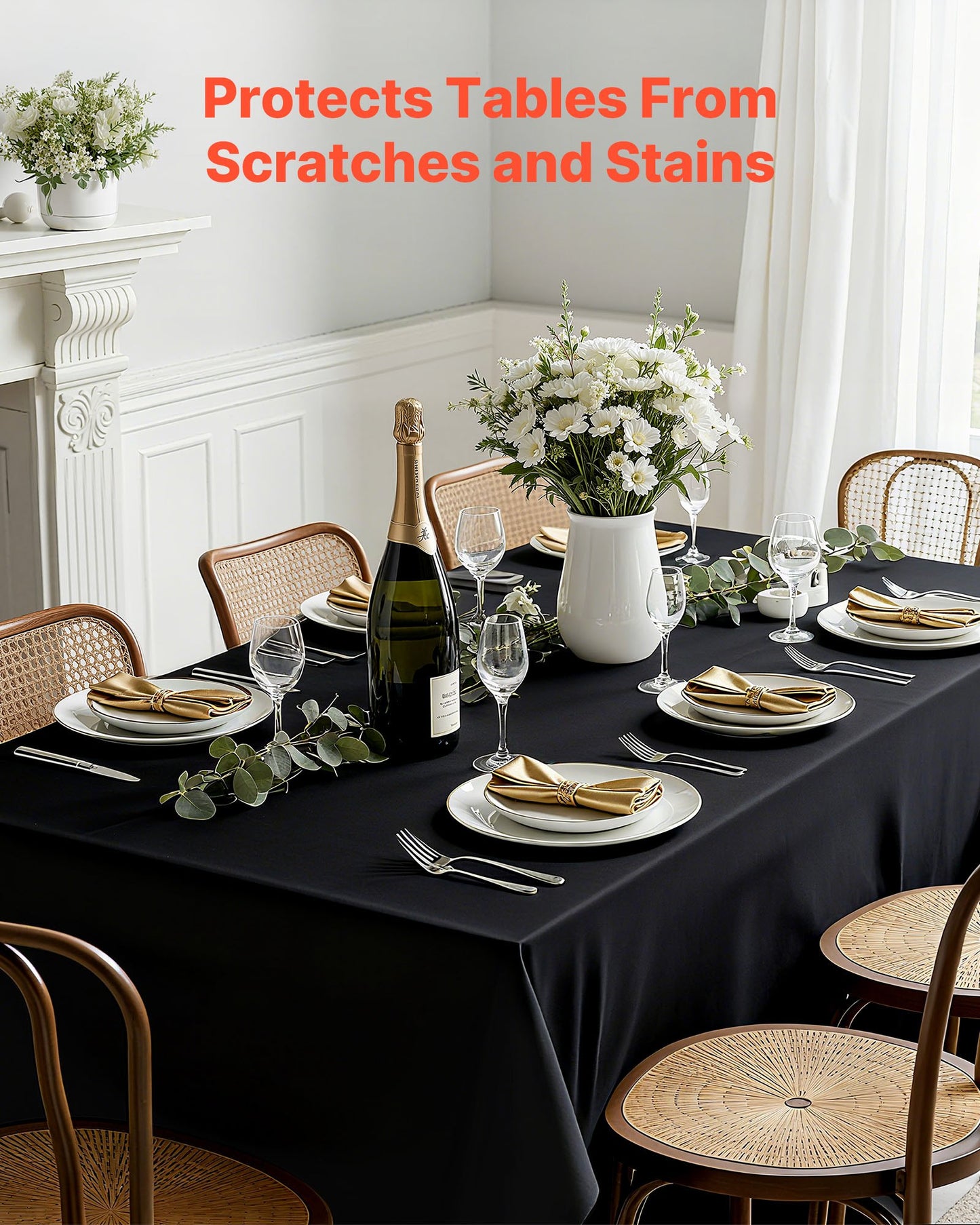 Black Tablecloths for Rectangle Tables, 6 Pack, 70 x 120 Inches, Reusable and Machine Washable Table Clothes, Wrinkle-Resistant Polyester Fabric Table Covers for Wedding, Party, Banquet