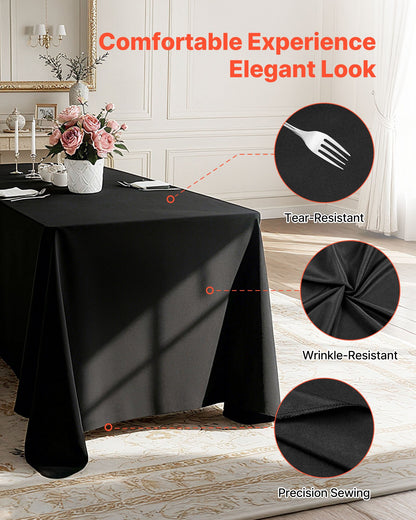 Black Tablecloths for Rectangle Tables, 6 Pack, 70 x 120 Inches, Reusable and Machine Washable Table Clothes, Wrinkle-Resistant Polyester Fabric Table Covers for Wedding, Party, Banquet