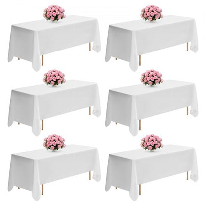 White Tablecloths for Rectangle Tables, 6 Pack, 70 x 120 Inches, Reusable and Machine Washable Table Clothes, Wrinkle-Resistant Polyester Fabric Table Covers for Wedding, Party, Banquet