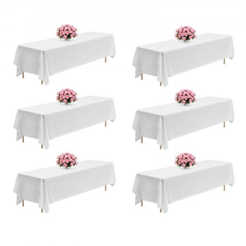 White Tablecloths for Rectangle Tables, 6 Pack, 90 x 132 Inches, Reusable and Machine Washable Table Clothes, Wrinkle-Resistant Polyester Fabric Table Covers for Wedding, Party, Banquet
