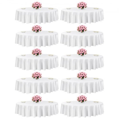 White Round Tablecloths 10 Pack, 90 Inches in Diameter, Stain- & Wrinkle- Resistant, Machine Washable Table Clothes, Polyester Fabric Table Covers for Wedding, Party, Banquet, Formal Events