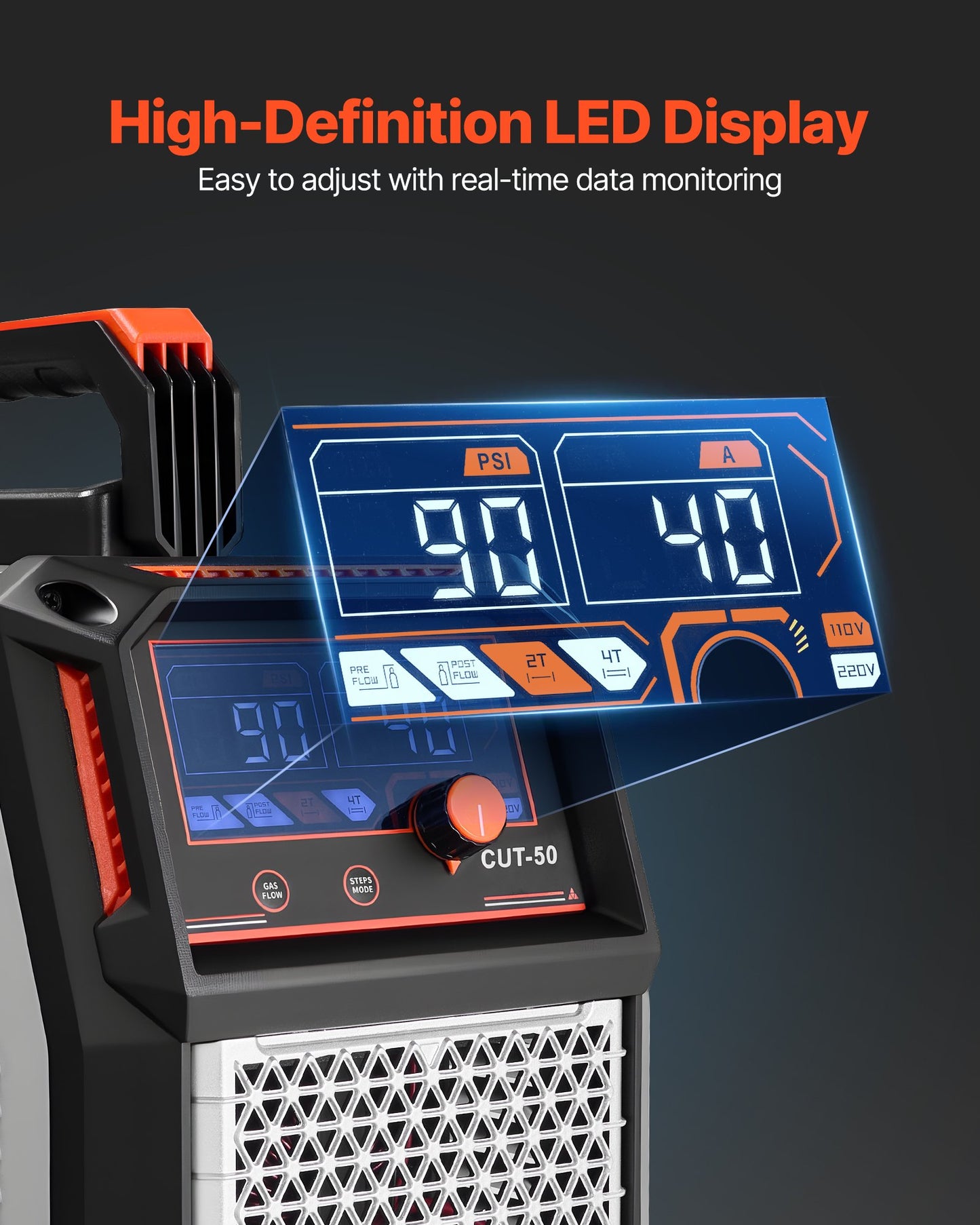 Plasma Cutter, 50A Non-Touch Pilot Arc Plasma Cutting Machine, 110V/220V Dual Voltage Digital Display IGBT Inverter - with 2T/4T Function & Adjustable PA/PT Time for Home Repairs, Workshops