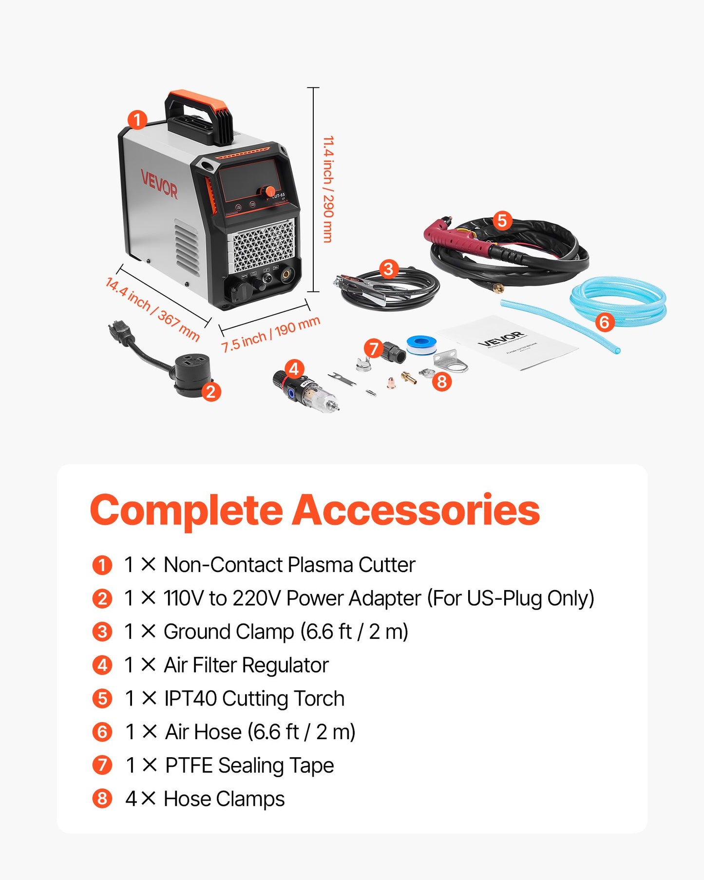Plasma Cutter, 65A Non-Touch Pilot Arc Plasma Cutting Machine Non-High Frequency - with 2T/4T Function & Adjustable PT Time, 110V/220V Dual Voltage Digital Display IGBT Inverter