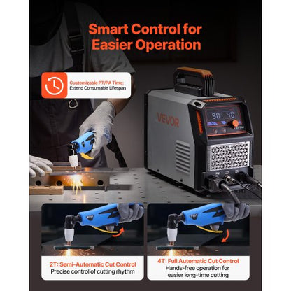 Plasmaskärare, 50A plasmaskärmaskin, 220V digital display IGBT-inverterkapmaskin med 2T/4T-funktion och justerbar PA/PT-tid för hemreparationer, verkstäder |  EU