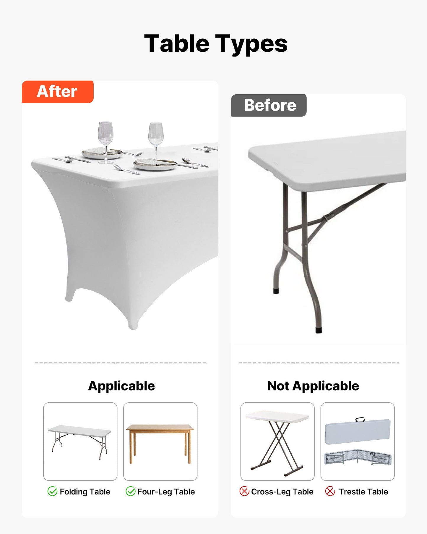 10 Pack Table Cloth for 6FT Rectangular Fitted Events, Wrinkle-Resistant Stretch White Table Covers, Washable Spandex Tablecloth Protector, for Party, Wedding, Cocktail, Banquet, Festival