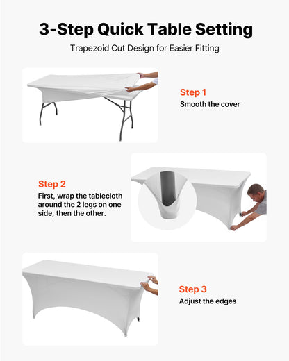 10 Pack Table Cloth for 6FT Rectangular Fitted Events, Wrinkle-Resistant Stretch White Table Covers, Washable Spandex Tablecloth Protector, for Party, Wedding, Cocktail, Banquet, Festival