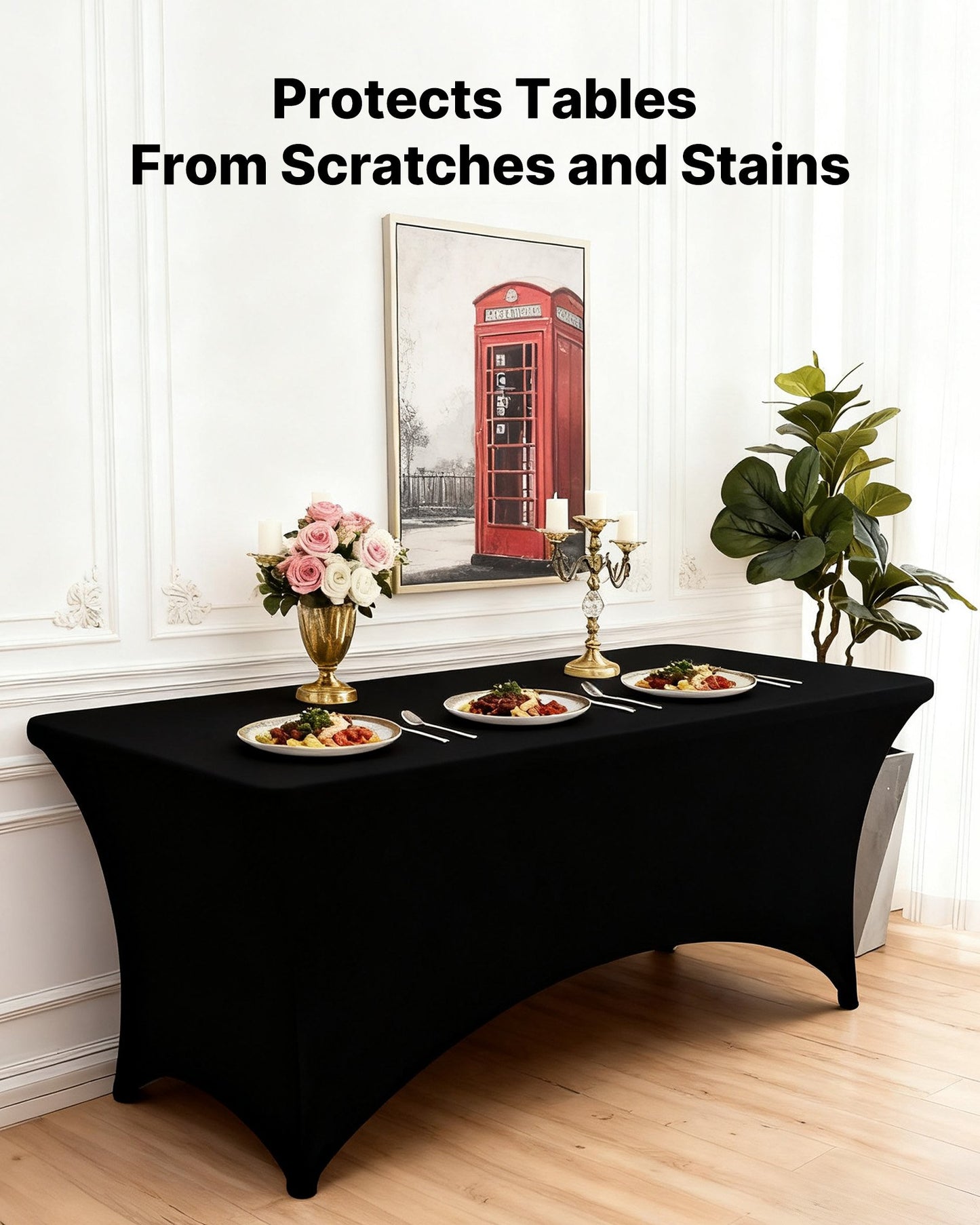 3 Pack Table Cloth for 6FT Rectangular Fitted Events, Wrinkle-Resistant Stretch Black Table Covers, Washable Spandex Tablecloth Protector, for Party, Wedding, Cocktail, Banquet, Festival