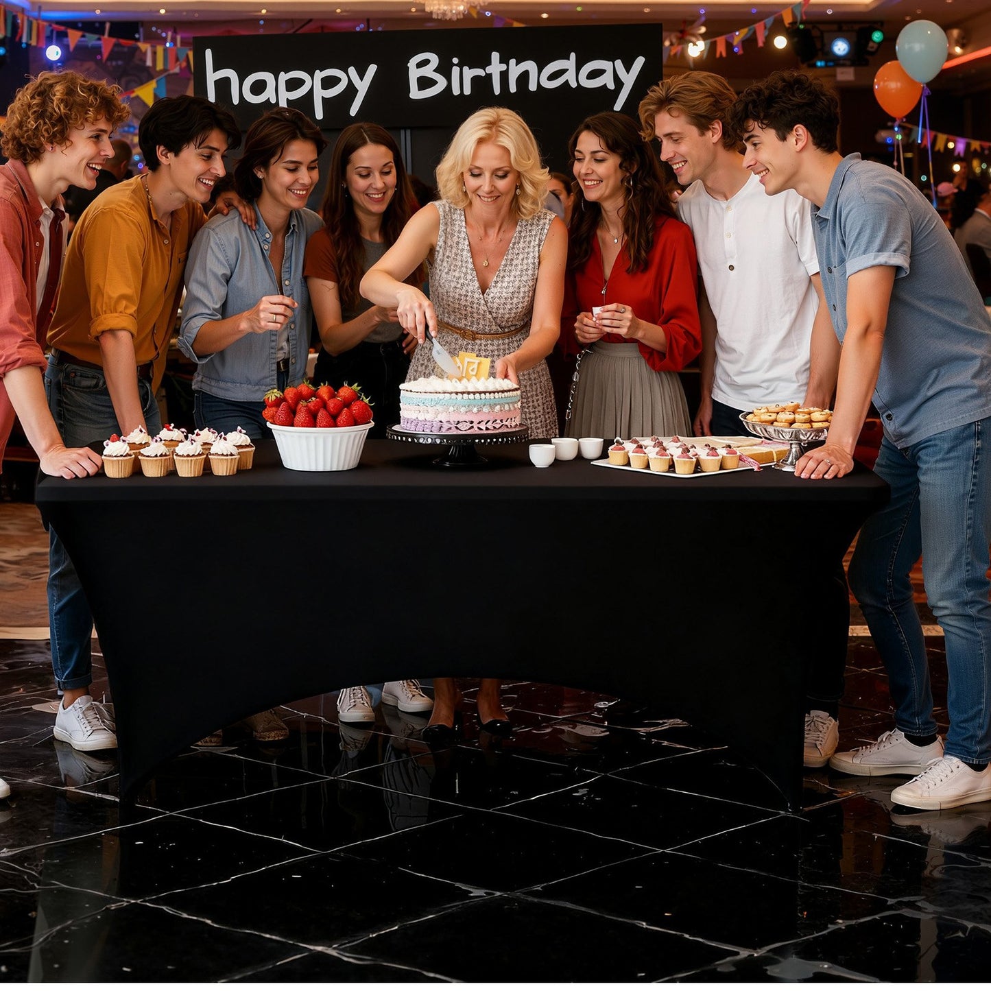 3 Pack Table Cloth for 6FT Rectangular Fitted Events, Wrinkle-Resistant Stretch Black Table Covers, Washable Spandex Tablecloth Protector, for Party, Wedding, Cocktail, Banquet, Festival