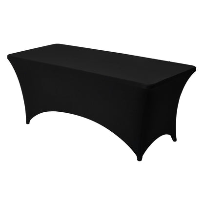 6 Pack Table Cloth for 6FT Rectangular Fitted Events, Wrinkle-Resistant Stretch Black Table Covers, Washable Spandex Tablecloth Protector, for Party, Wedding, Cocktail, Banquet, Festival