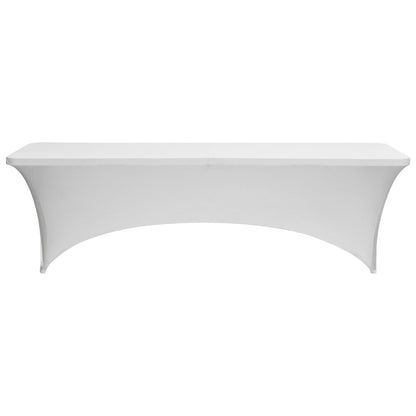 6 Pack Table Cloth for 8FT Rectangular Fitted Events, Wrinkle-Resistant Stretch White Table Covers, Washable Spandex Tablecloth Protector, for Party, Wedding, Cocktail, Banquet, Festival