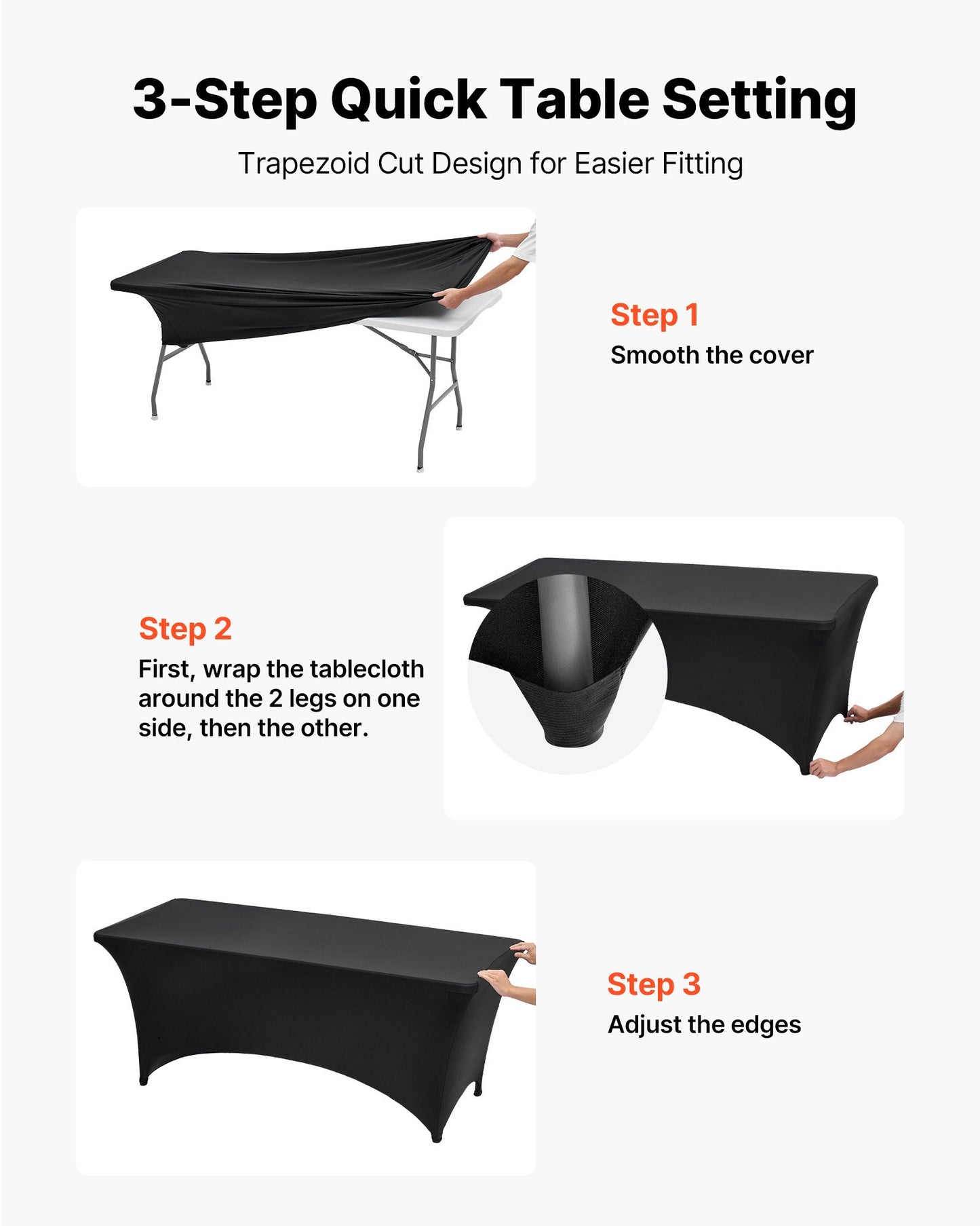 6 Pack Table Cloth for 8FT Rectangular Fitted Events, Wrinkle-Resistant Stretch Black Table Covers, Washable Spandex Tablecloth Protector, for Party, Wedding, Cocktail, Banquet, Festival