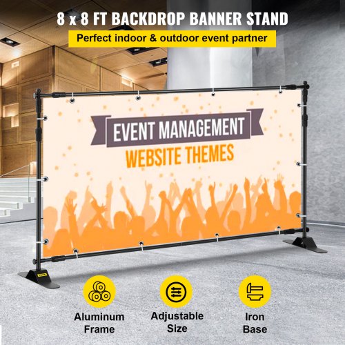 8FT Backdrop Banner Stand Step and Repeat Adjustable Telescopic Lightweight Trade Show Wall Exhibitor with Carrying Bag | EU